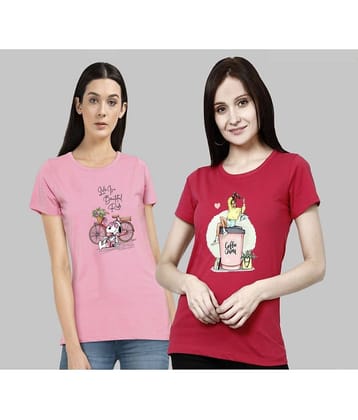 CHOZI Women Cotton Blend Printed Regular Fit Round Neck T-Shirt ( Pink )