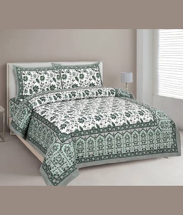 CLOTHORO Cotton 1 Double King Bedsheet with 2 Pillow Covers ( Green )