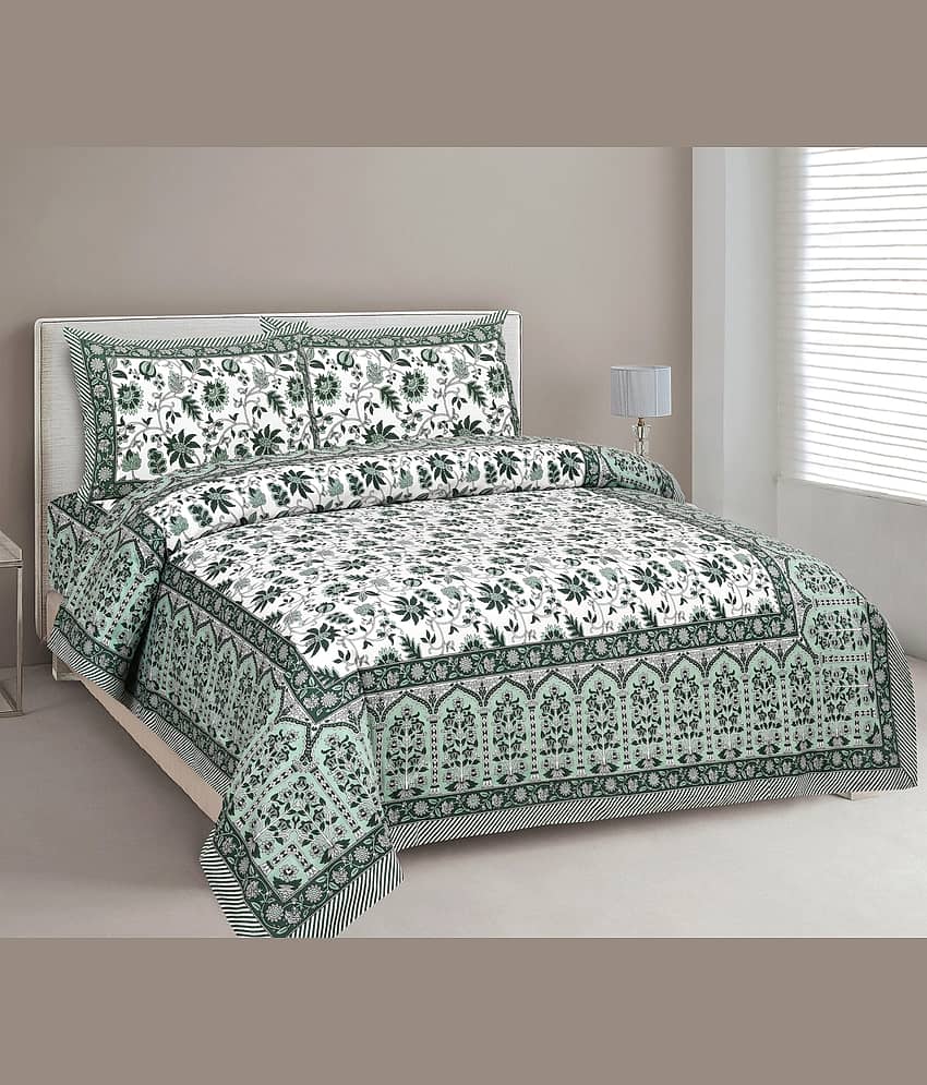 CLOTHORO Cotton 1 Double King Bedsheet with 2 Pillow Covers ( Green )