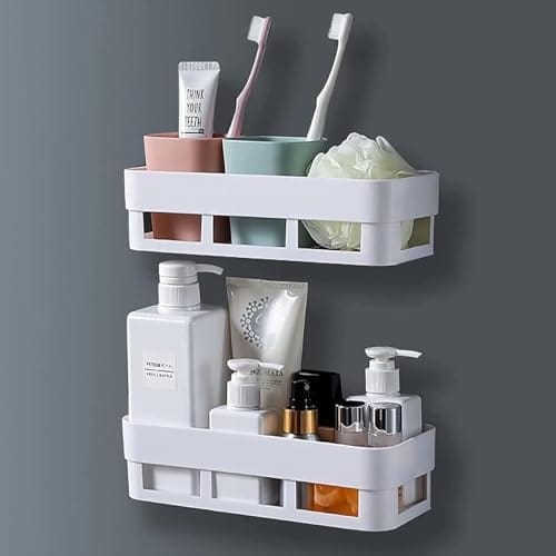 TEKCOOL Bathroom Organiser, Self Adhesive Bathroom Shelf for Wall, Washroom Organizer, Bathroom Rack Stand