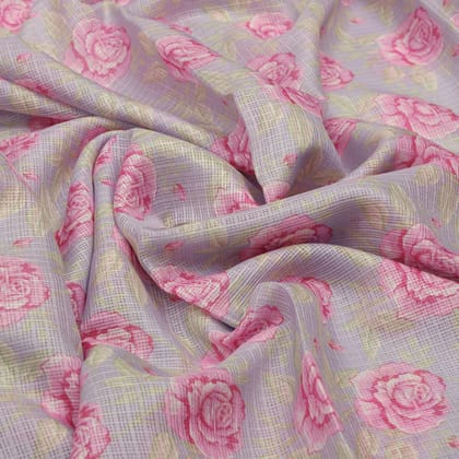 Alluring Purple and Pink Floral Kota Doria Digital Printed Fabric Material