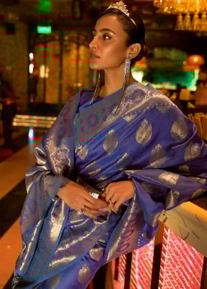 Dazzling Blue Woven Banarasi Brocade Silk Saree