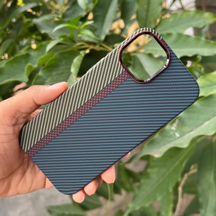 iPhone 15 Plus Cover: Real Aramid Carbon Fiber Three Color Kevilar Case-Blue