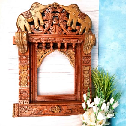 Jharokha Wooden Wall Hanging - Elephant Design | Jharokha Frame Hangings - For Home, Wall Decor, Living room, Entrance Decoration & Gifts - 27 Inch