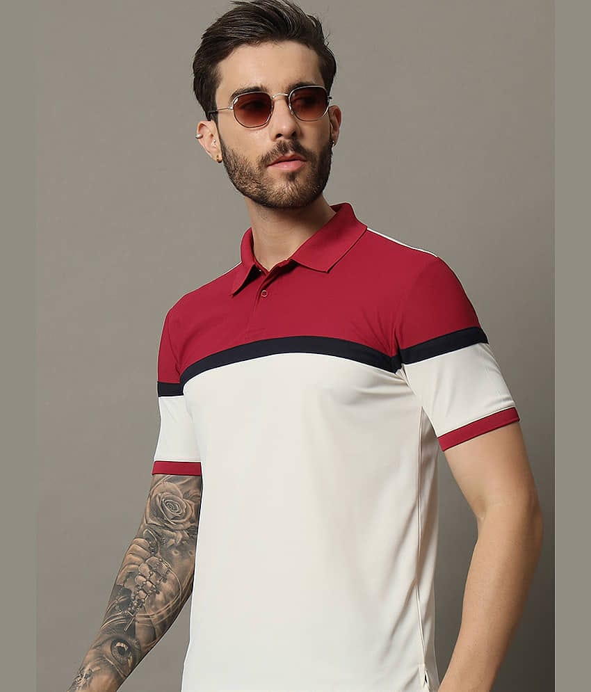 renuovo Pack of 1 Cotton Blend Regular Fit Colorblock Half Sleeves Men's Polo T Shirt ( Maroon )