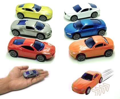 TOYCO Pack of 6 Alloy Metal Pull Back Mini Racing Cars | Durable Die-Cast Vehicles for Kids | Unbreakable Pull Back and Go Toy Cars | Colorful Car Set for Boys & Girls (3+ Years)