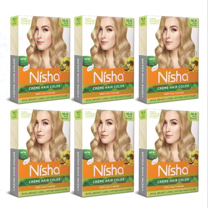 Nisha Creme Hair Color Ultra Blonde 40g Pack of 6, Permanent Hair Colour for Women Men, 100% Grey Coverage