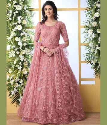 Aika Peach Flared Net Women's Semi Stitched Ethnic Gown ( Pack of 1 )