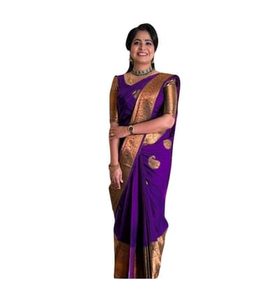 Women's Soft Lichi Silk Printed Saree With Unstitched Blouse 5.5Mtr (Purple)-PID63601