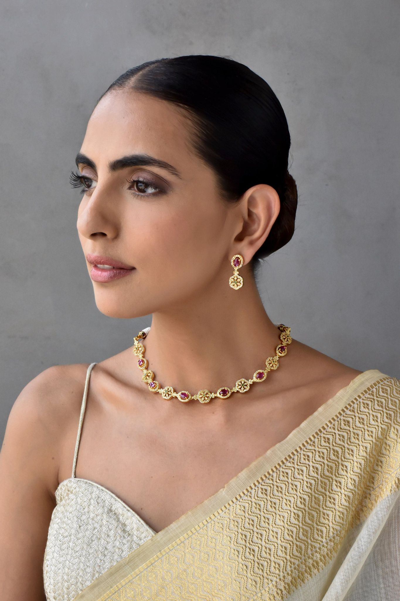 Vedh Red Jadau Kundan Short Necklace Set-Jadau Kundan