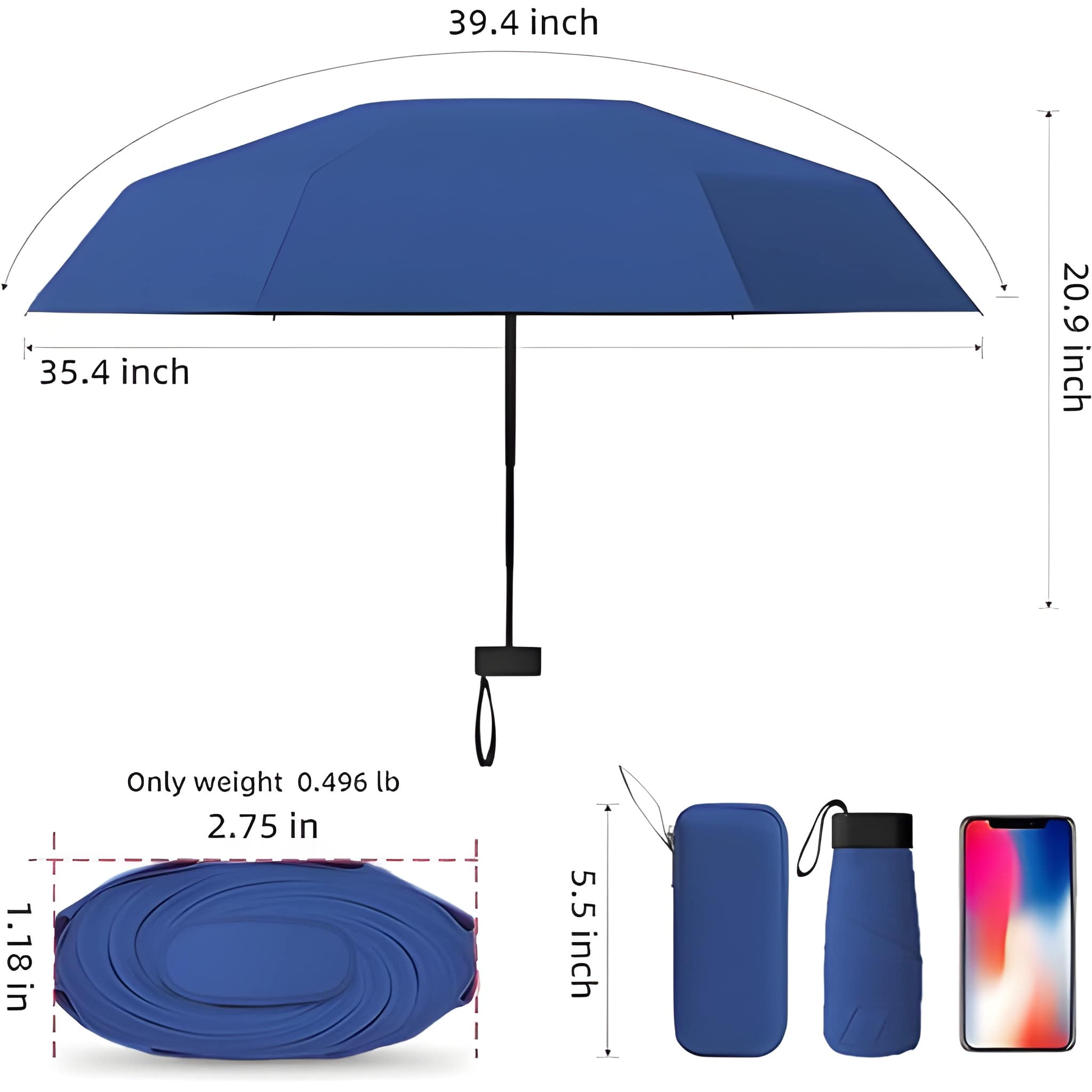 UV Protection Mini Folding Umbrella with Waterproof Case | 2 Fold Compact Travel Umbrella | Windproof 6-Rib Strong Frame | Lightweight Manual Open (Multicoloured)