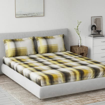 DDECOR - Primary Collection 100% Cotton Contemporary Pattern 145TC King Bedsheet |229 CM X 274 CM| with 2 Pillow Covers - Yellow
