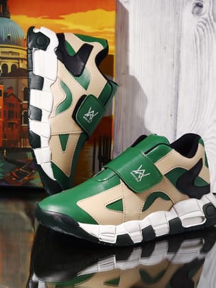 Woakers Mens Green and Black Casual Shoes with Velcro Closure - UK10