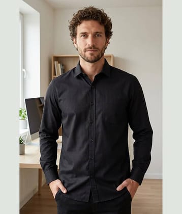 Kashvi Cotton Blend Regular Fit Solids Full Sleeves Men's Casual Shirt - Black ( Pack of 1 )