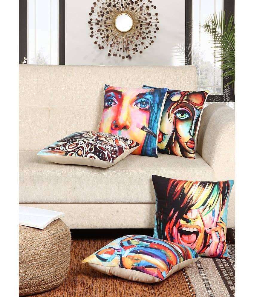 BELLA TRUE Set of 5 Cushion Covers Abstract Themed ( 40 x 40 )