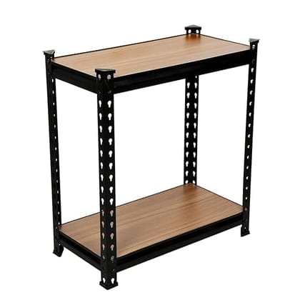 2-Tier Steel Shelving Unit with Wood Shelves
