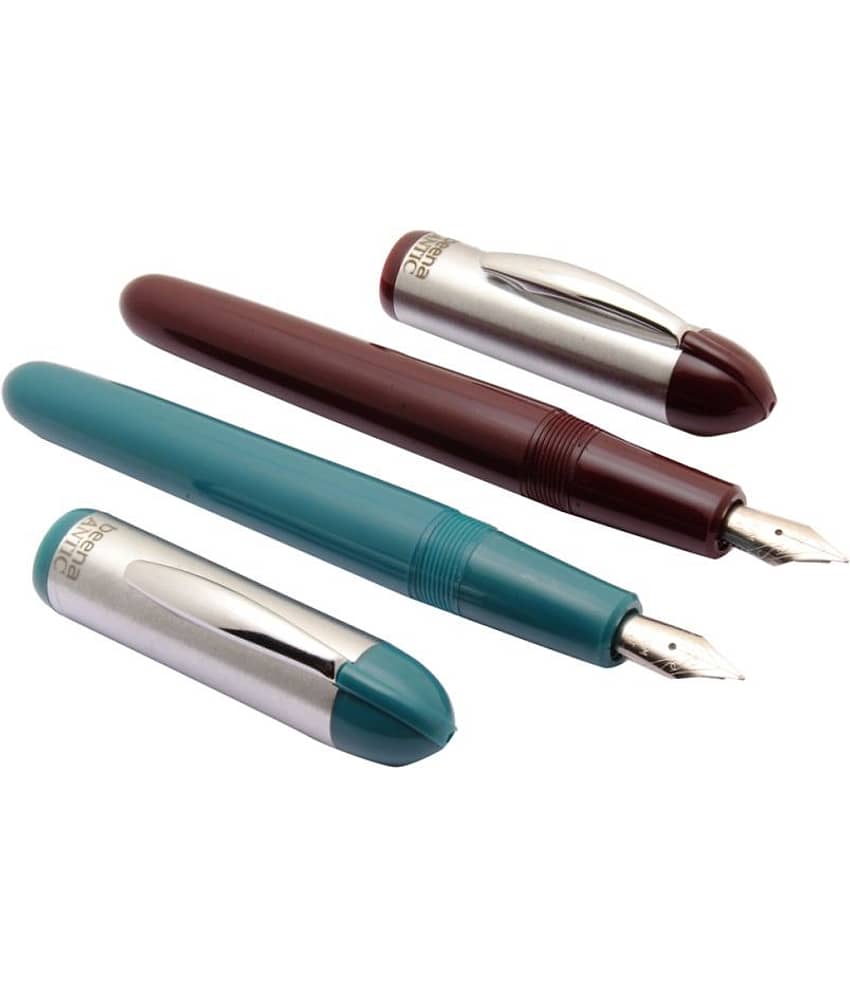 Srpc Set Of 2 Beena Antic Fountain Pens 3in1 Ink Filling Mechanism Steel Cap - Teal Blue & Burgundy