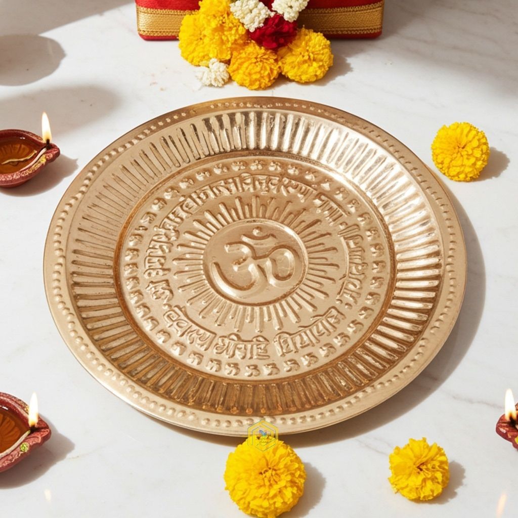Copper Om Design Puja Plate Design (ZMAS230 B)