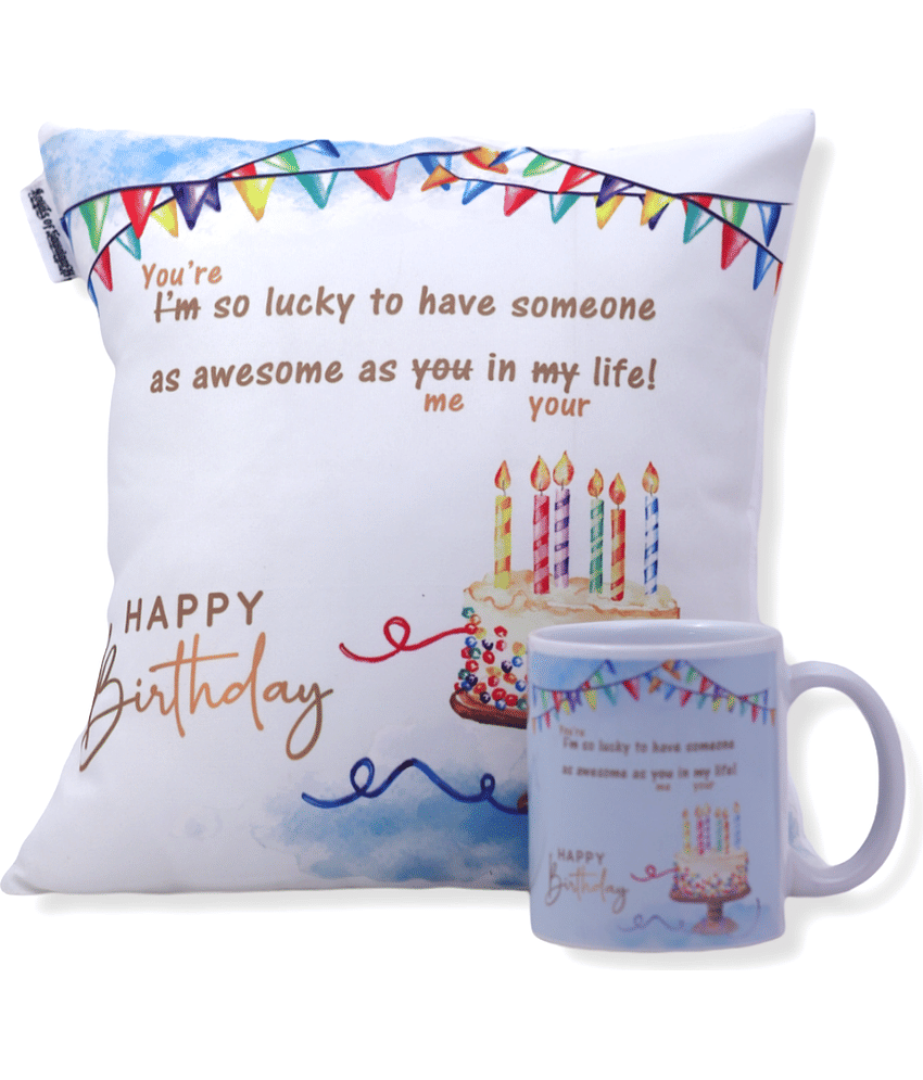 Ros - White Polyester Gifting Printed Cushion
