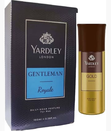 YARDLEY LONDON 1 GENTALMAN ROYALE 100 ML , 1 GOLD BODY SPRAY 150 ML ,PACK OF 2 .