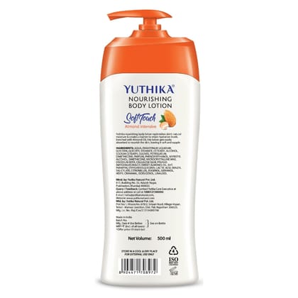 Yuthika Almond Body Lotion for Dry Skin 500ml, Long Lasting Nourishing Body Lotion Non-Greasy, Fast Absorbing Bodylotion