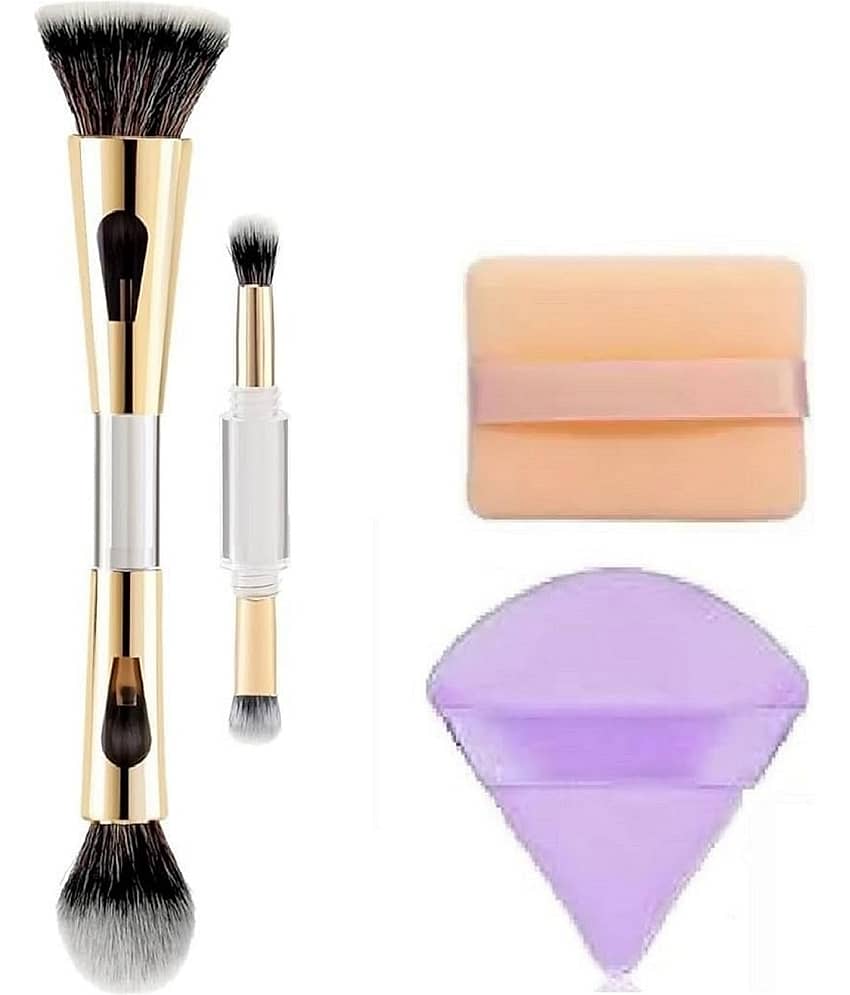 4in1 Travel Foundation Brush Blush Blending With Pizza & Square Puff,Pack of 4