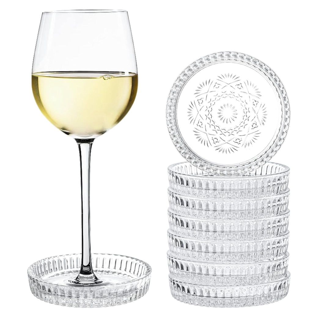 Universal Round Shape Glass Coasters, Tabletop Protection Mat, Protective Barrier Set for Mugs, Cups, Wine Bottles, Glasses, Candles, Suitable for Home Office, Restaurants, Bars, Parties (Set of 6)