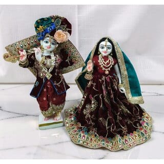Radha Krishna Heavy Velvet Dress Set - Iskon Yugal Sarkar Deity Clothes