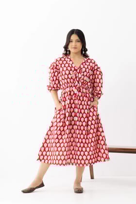 Red Strawberry Embrace effortless elegance with our handblock-printed cotton dress