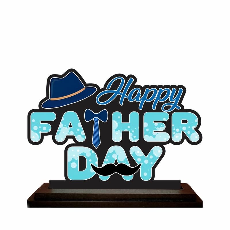 THE MAGICAL GIFTS Happy Father Day MDF Table Stand ? Wooden Desktop Gift with Hat Tie and Mustache Design |Size 4x6