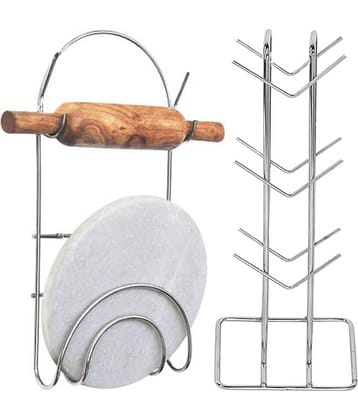 JISUN - Silver Stainless Steel Rolling Pin Holder ( Pack of 2 )