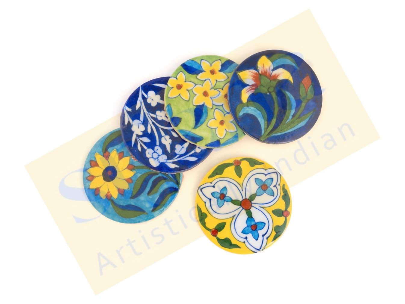 Srjana Handcrafted Blue Pottery Coasters Set of 5