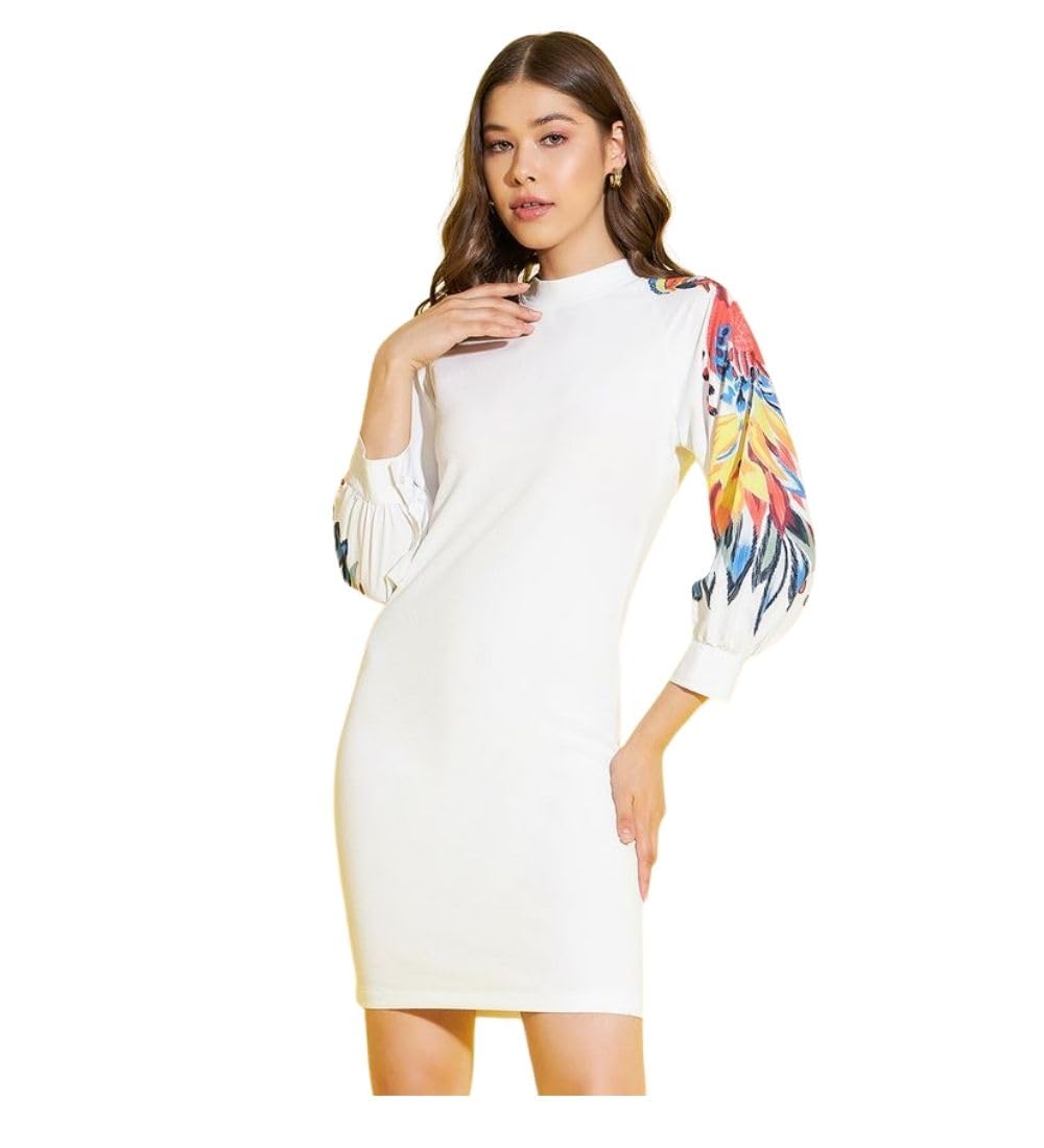 Women's Polyester Printed Long Sleeve Dress (Multicolor, S)-PID65377