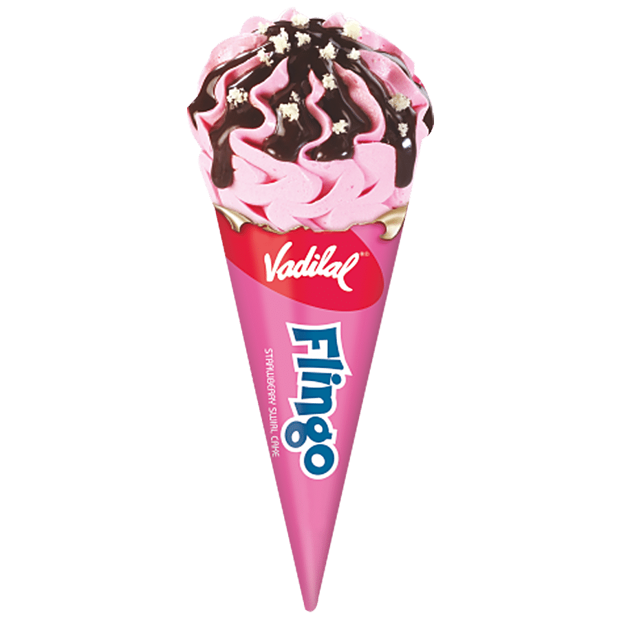 Vadilal Flingo Strawberry Swirl Cake Cone Ice Cream, 110 Ml