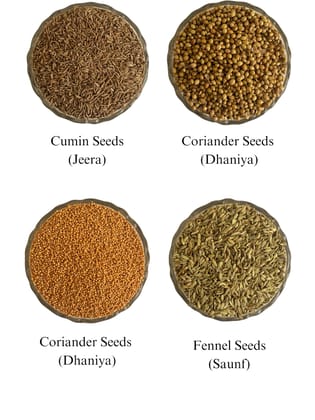 Otkir Essential Whole Spices Combo - Cumin (Jeera), Coriander (Dhaniya), Yellow Mustard (Pilli Sarso), And Fennel (Saunf) - 50 Gram Each