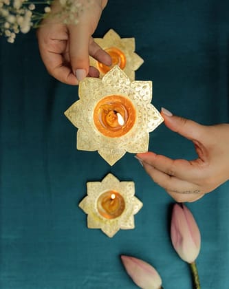 Kamal Brass Tealight Holders (Set of 2)