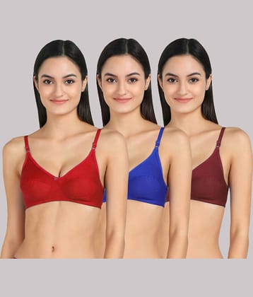 Kiran Enterprises Pack of 3 Cotton Blend Non Padded Women's Everyday Bra ( Multicolor )