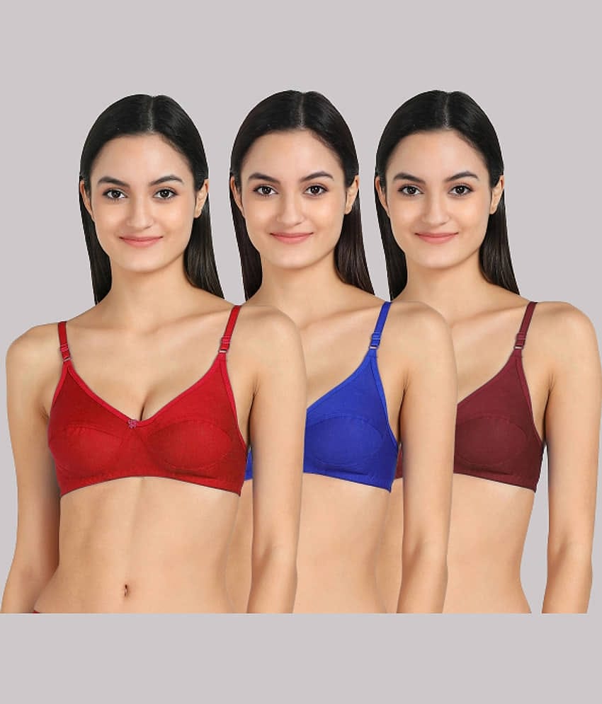 Kiran Enterprises Pack of 3 Cotton Blend Non Padded Women's Everyday Bra ( Multicolor )