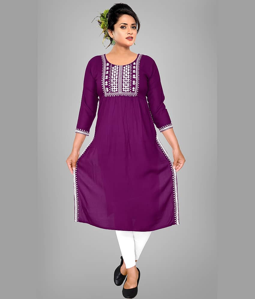 HAYA - Wine Rayon Women's Straight Kurti ( Pack of 1 )