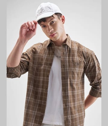 Highlander Cotton Blend Relaxed Fit Checks Full Sleeves Men's Casual Shirt - Brown ( Pack of 1 )