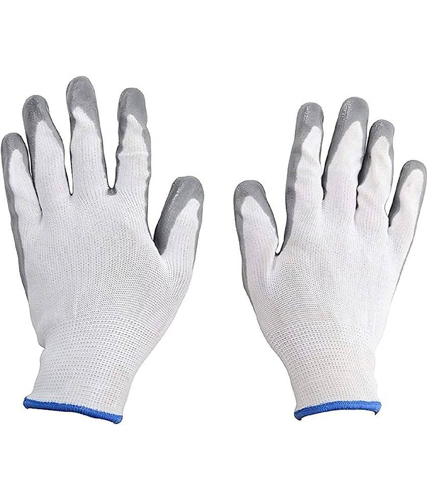 LAXMI White&Grey Nitrile Coated Hand Gloves (Pack of 01) Nylon Safety Glove