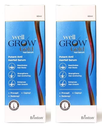 Brinton WellGrow Gold Hair Serum for Hair Care  Women  Men (60ML) x Pack of 2