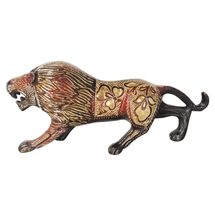 Traditional Brass Lion Decorative Showpiece Statue for Living Room Decor, Height : 3.5 Inch (ANMAS179 A)
