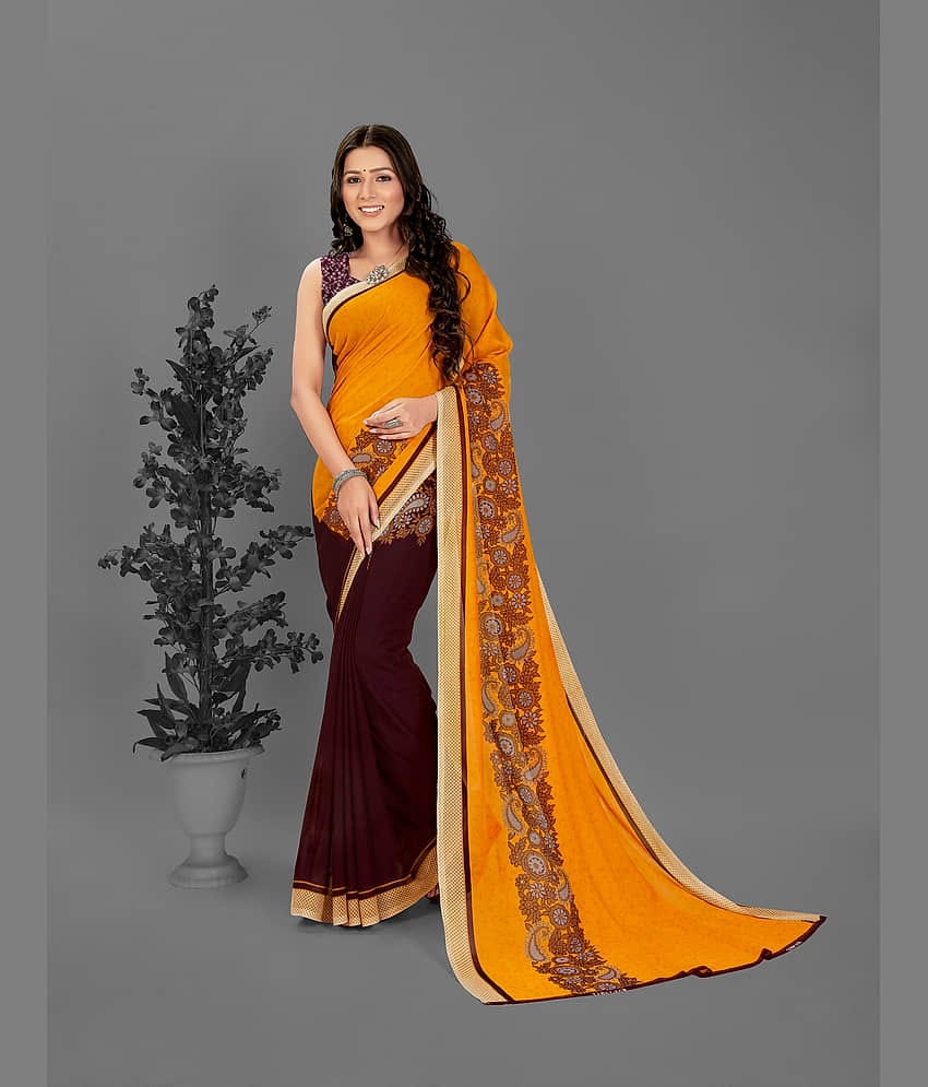 ANAND SAREES Georgette Printed Saree With Unstitched Blouse Piece ( Yellow )