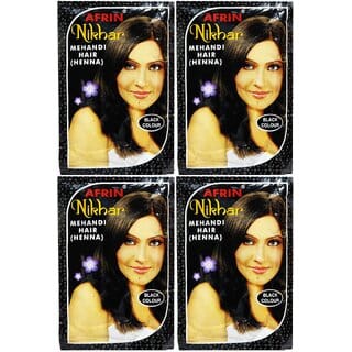 Afrin Nikhar Mehandi Henna Hair Black Colour - 40g (Pack Of 4)