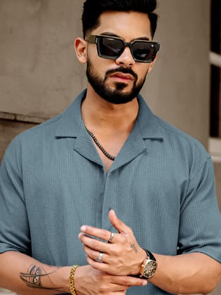 Bubble Blue Half Sleeve Shirt-S / Blue