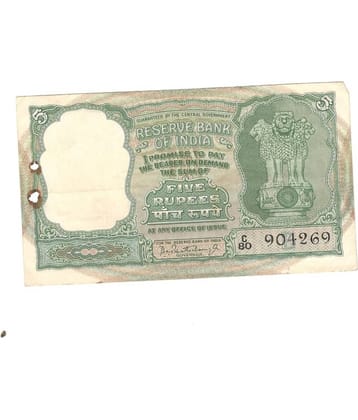 5 Rupees 3 Deer Sign By P.C. Bhattacharya Condition As Per Image