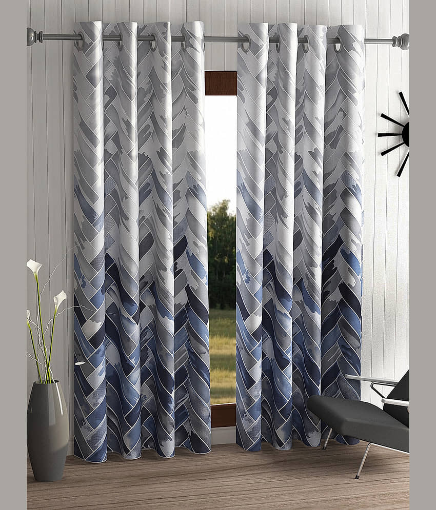 Home Sizzler Set of 2 Long Door Semi-Transparent Eyelet Polyester Grey Curtains ( 274 x 116 cm )