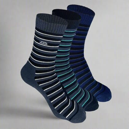 Bamboo Men Crew Socks (Stripes) - 3 Pairs-Grey | Black | Navy Blue