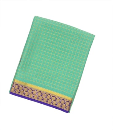 Aquamarine Mysore Crepe Silk Saree With Checks & Contrast Border-Aquamarine